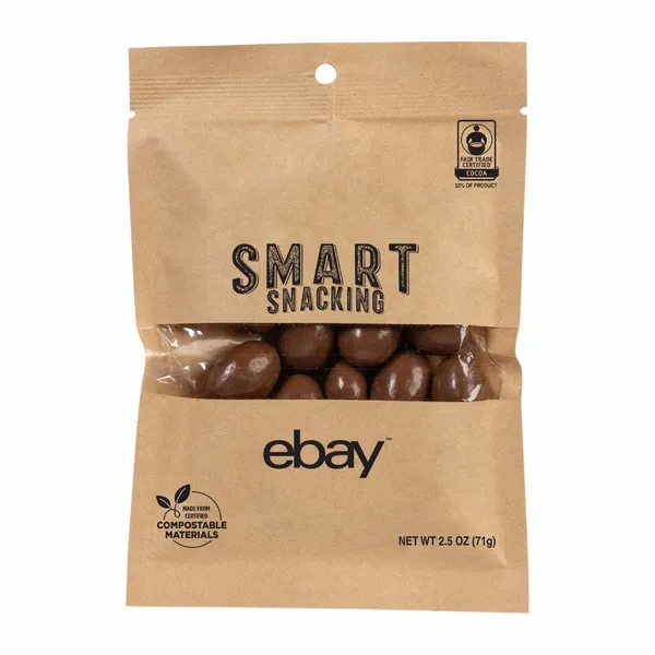 FairTrade Milk Chocolate Almonds in Compostable Kraft Pouch - Webcam Covers Now