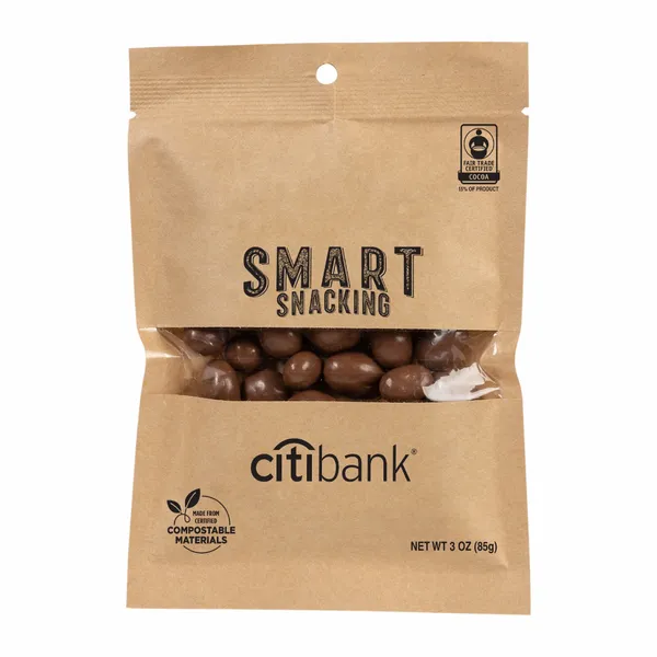 FairTrade Milk Chocolate Raisins in Compostable Kraft Pouch - Webcam Covers Now