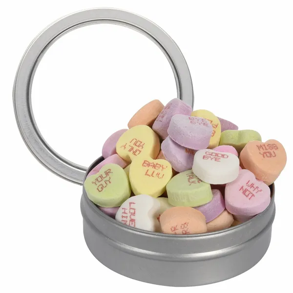 Short Round Tin with Conversation Hearts - Webcam Covers Now