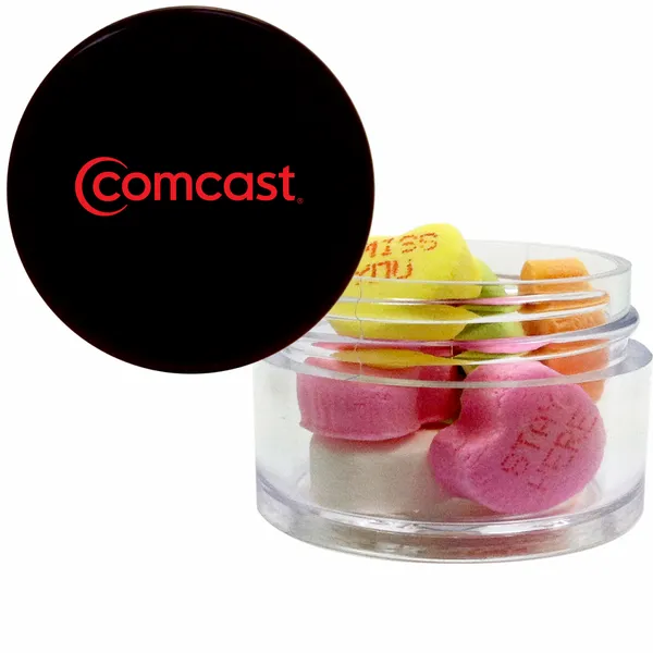 Twist top container filled with Conversation Hearts - Webcam Covers Now