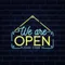 We Are Open Blue and Yellow Neon Sign - Webcam Covers Now