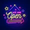 We Are Open Hanging Neon Sign - Webcam Covers Now