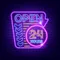 Retro Open 24 Hours Neon Sign - Webcam Covers Now